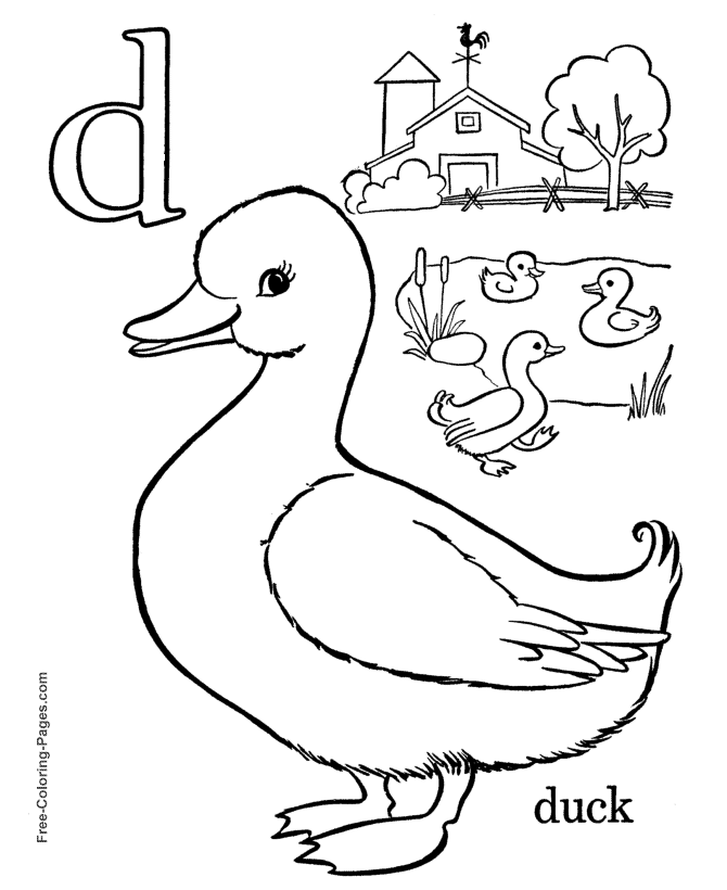 Alphabet coloring pages D is for Duck