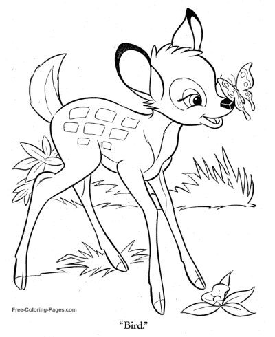 Free butterfly and Bambi coloring page