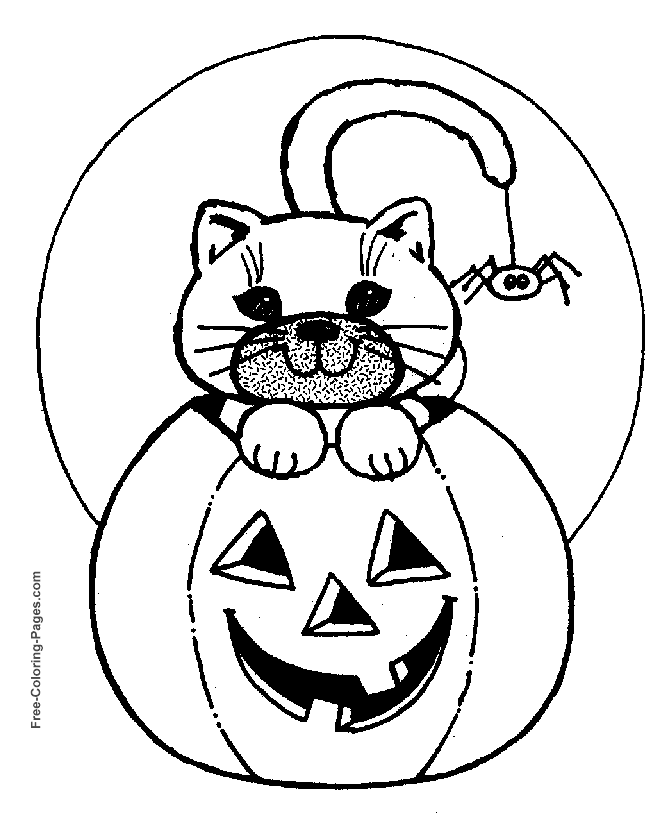 Halloween coloring pages - Cat, Spider, Pumpkin