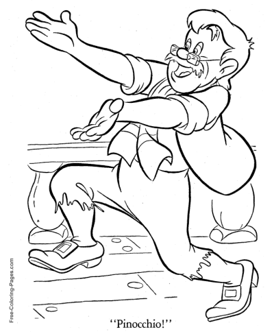 Gepetto finds Pinocchio coloring pages