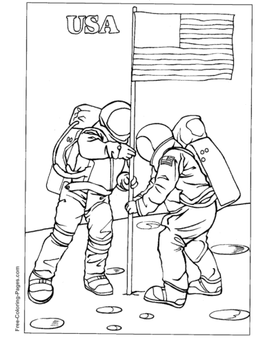 american flag on Moon coloring pages